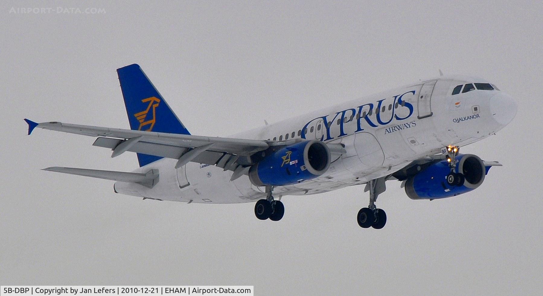 5B-DBP, 2002 Airbus A319-132 C/N 1768, Cyprus Airways landing on 36R out of the Fog