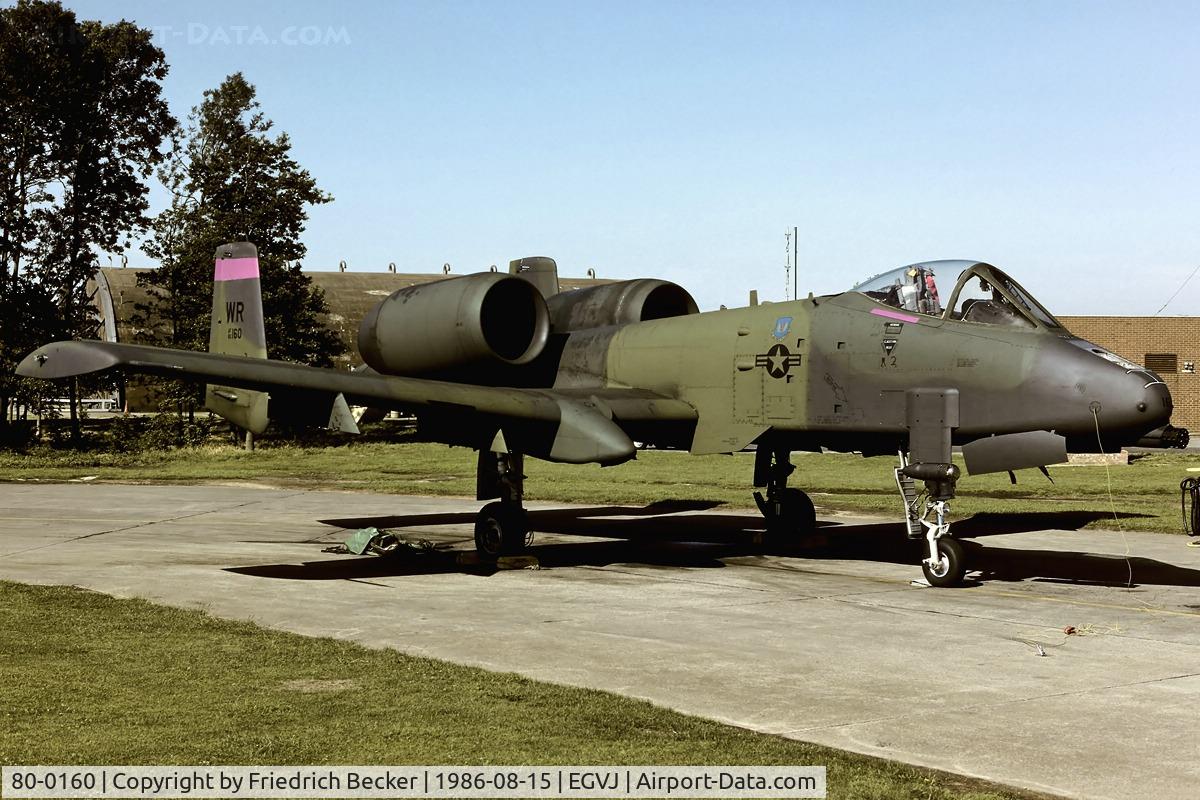 80-0160, 1980 Fairchild Republic A-10A Thunderbolt II C/N A10-0510, parked at RAF Bentwaters