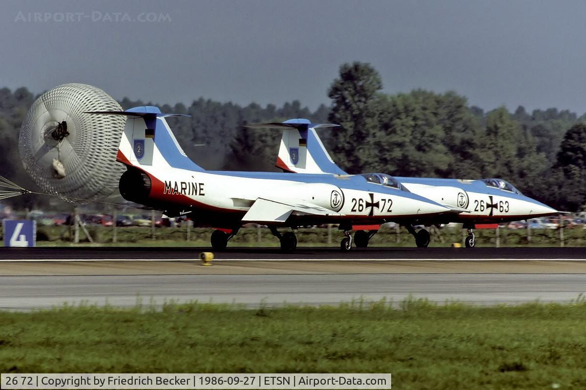 26 72, Lockheed F-104G Starfighter C/N 683-7418, the Vikings decelerating after a splendid display during the 25th anniversary of JG74 at Fliegerhorst Neuburg