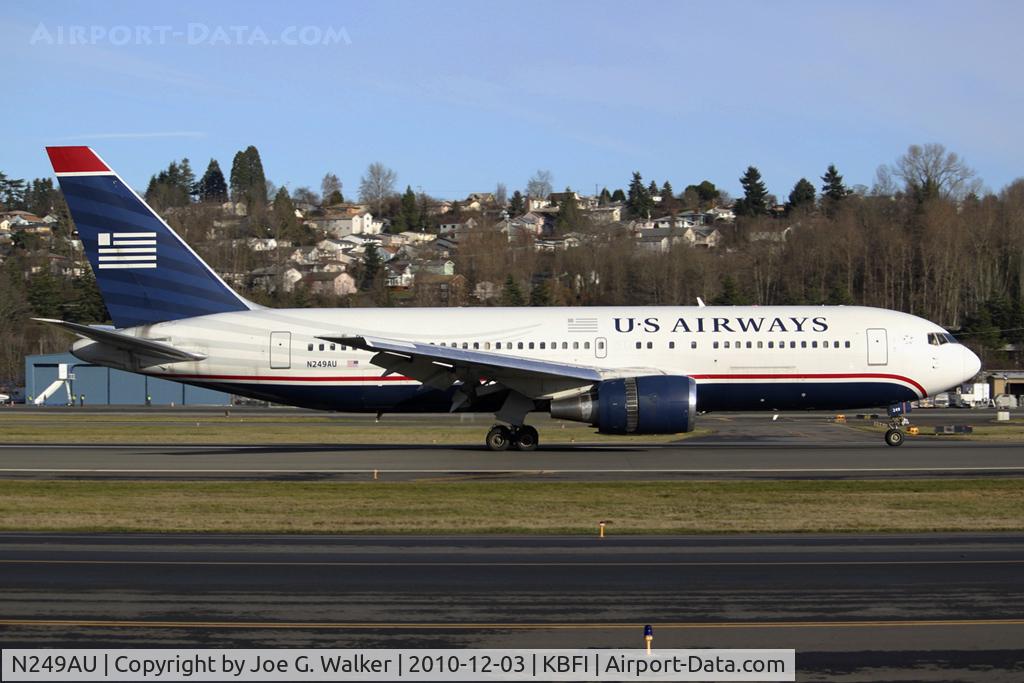 N249AU, 1987 Boeing 767-201 C/N 23901, A rare sight at BFI was this US Airways 767-201. Aircraft was used for the charter that carried the Carolina Panthers professional football team.