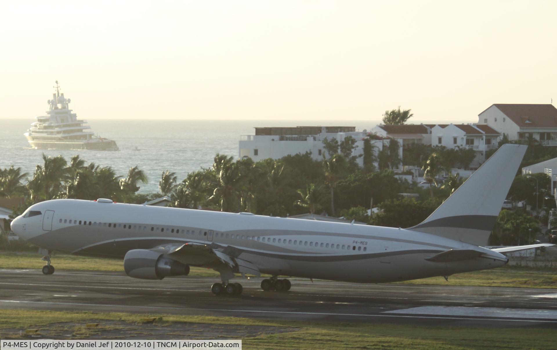 P4-MES, 2003 Boeing 767-33A C/N 33425, P4-MES making an early morning landing at TNCM with the LUNA in sight!!!
