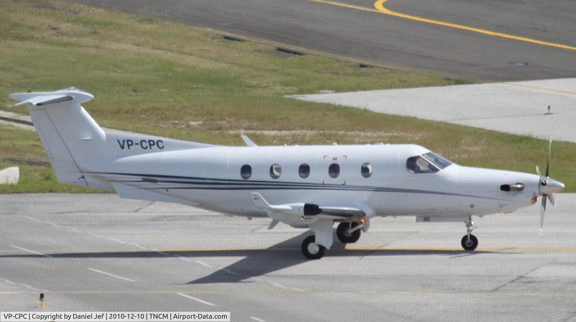 VP-CPC, 2003 Pilatus PC-12/45 C/N 513, VP-CPC taxing for parking at the cargo ramp at TNCM