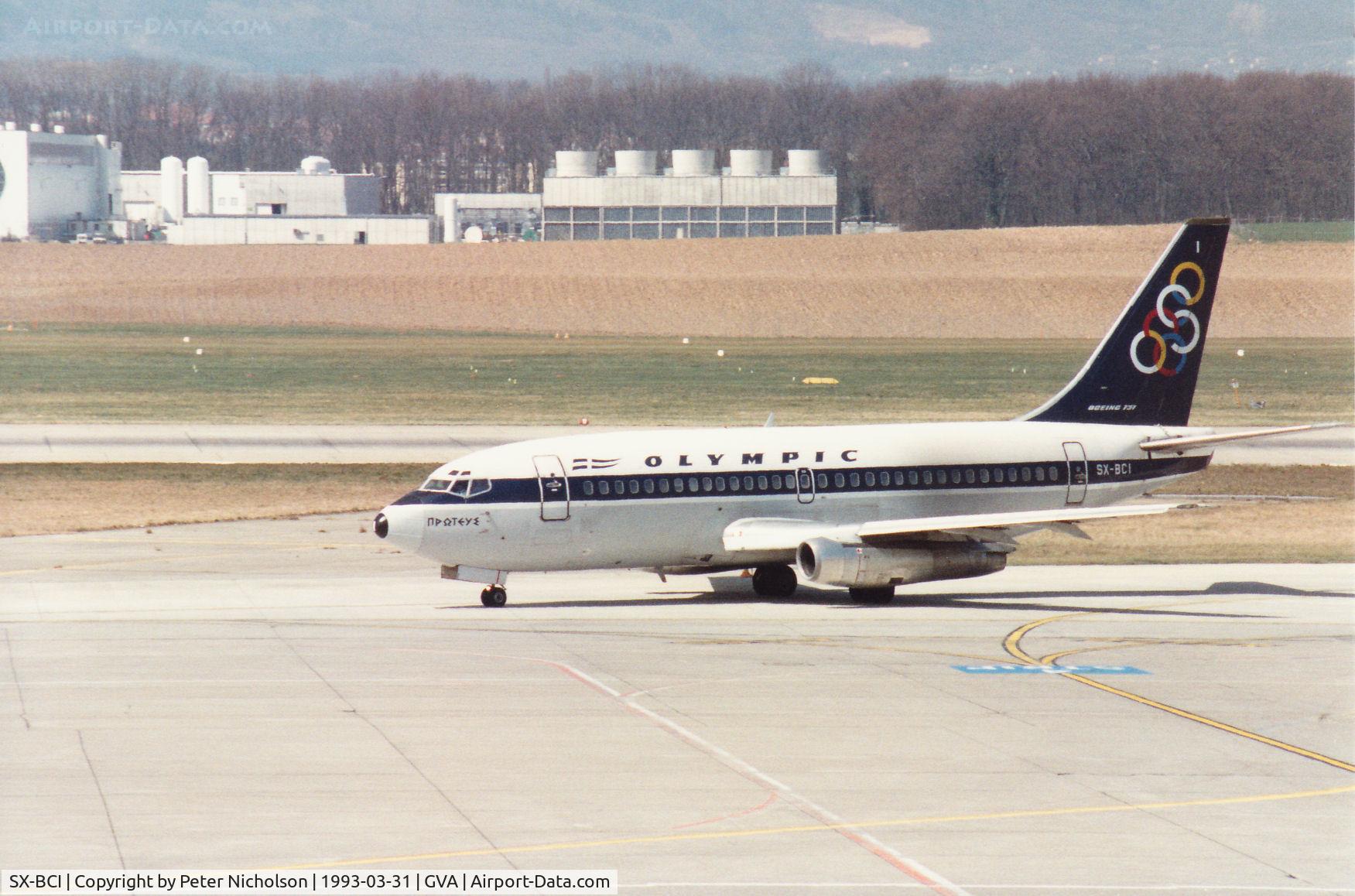 SX-BCI, 1980 Boeing 737-284 C/N 22343, Boeing 737-284 named Proteus of Olympic Airways taxying to the terminal at Geneva in March 1993.