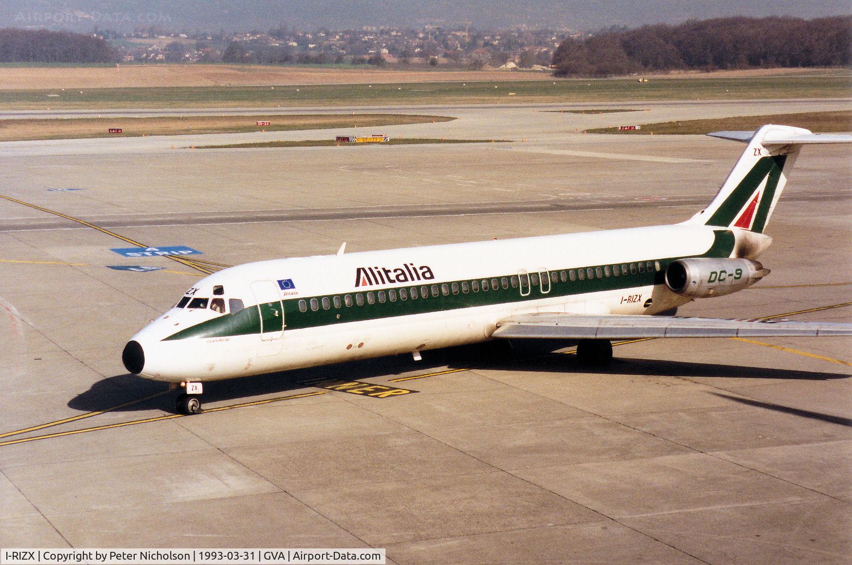 I-RIZX, 1969 Douglas DC-9-32 C/N 47237, DC-9-32 of Alitalia arriving at Geneva in March 1993.