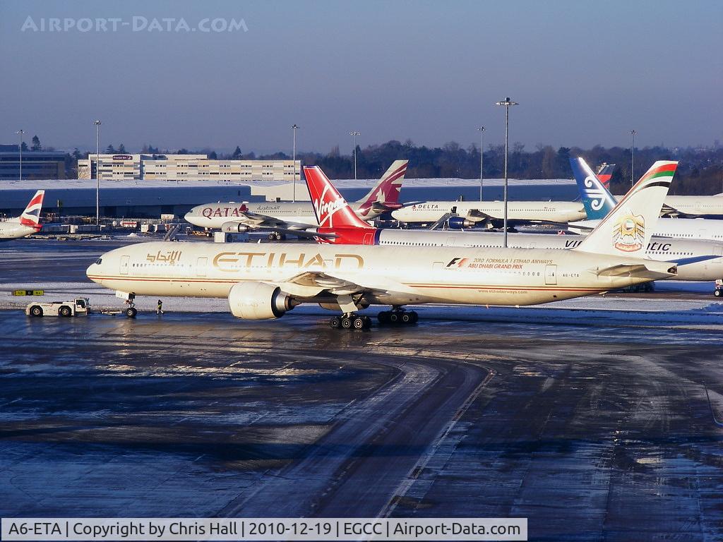 A6-ETA, 2005 Boeing 777-3FX/ER C/N 34597, Etihad B777 pushing back from its gate