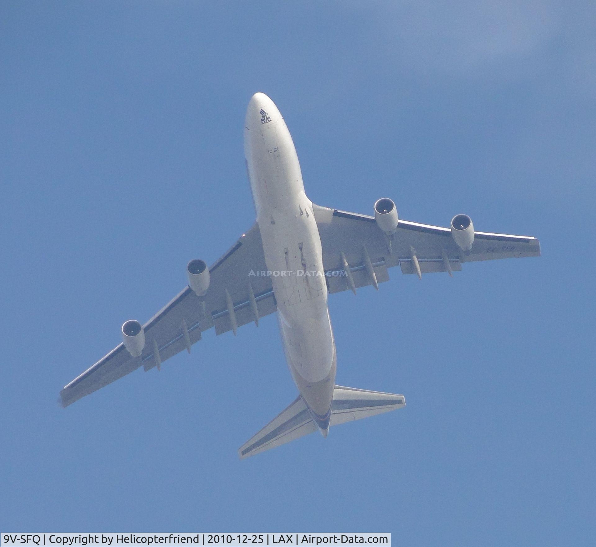 9V-SFQ, 2006 Boeing 747-412F(SCD) C/N 32901, Turning final approach from base leg, east of Bell California enroute LAX