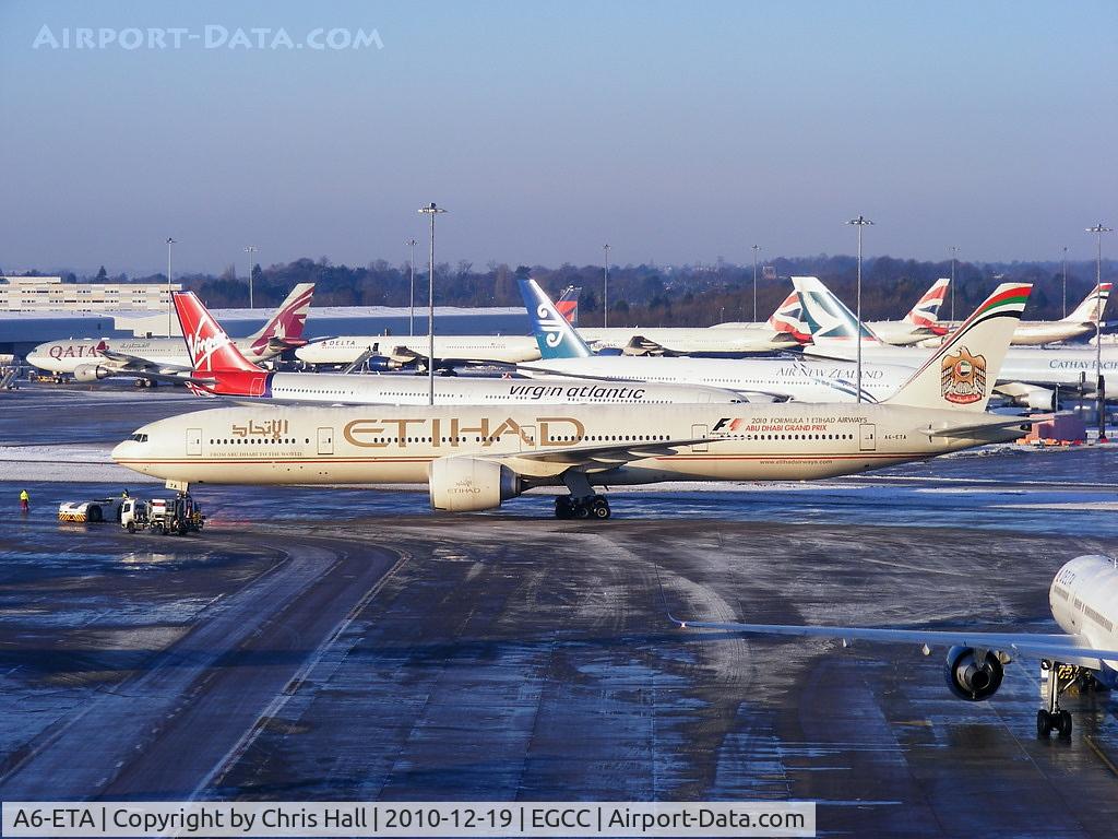 A6-ETA, 2005 Boeing 777-3FX/ER C/N 34597, Etihad B777 pushing back from its gate