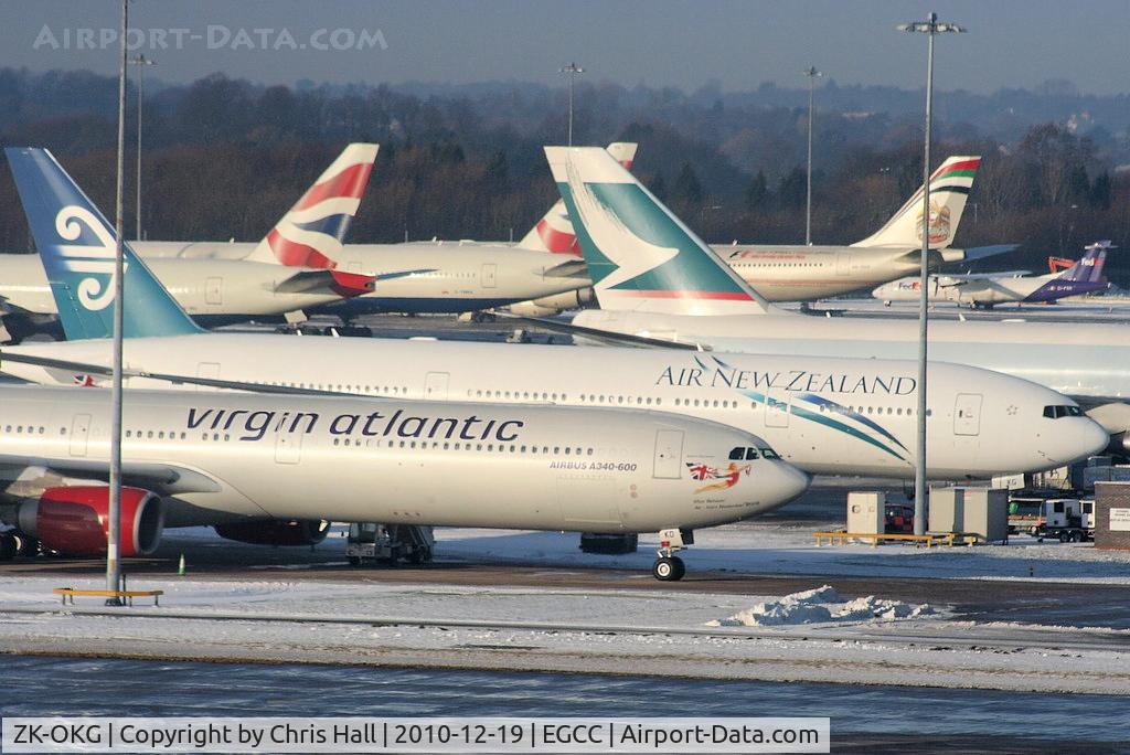 ZK-OKG, 2006 Boeing 777-219 C/N 29403, Air New Zealand B777, one of the many aircraft that diverted into MAN due to the severe weather at Heathrow and Gatwick