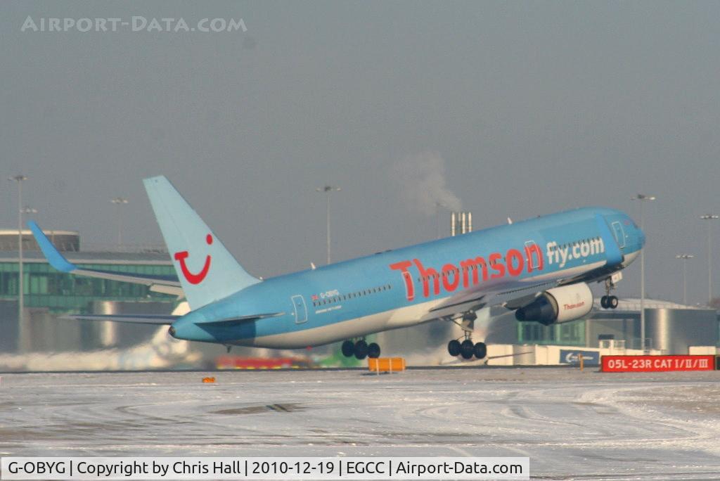G-OBYG, 1999 Boeing 767-304 C/N 29137, Thomson B767 departing from RW05L