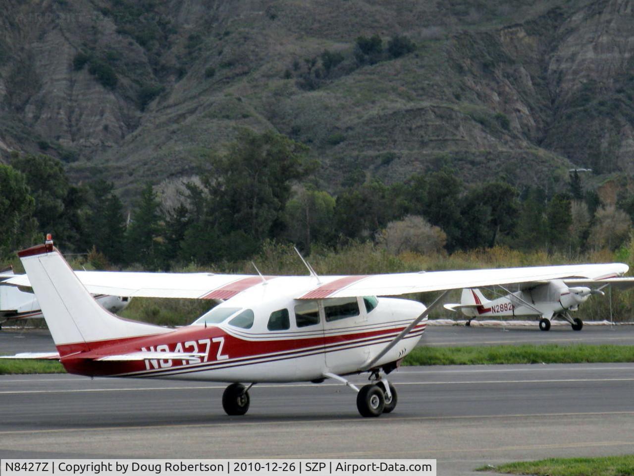 N8427Z, 1963 Cessna 210-5(205) C/N 205-0427, 1963 Cessna 210-5(205) UTILINE (fixed gear version of C210), Continental IO-470-E 260 Hp, taxi to hangar after refueling. Advantages: lighter weight, greater interior room & load, less cost of insurance & maintenance