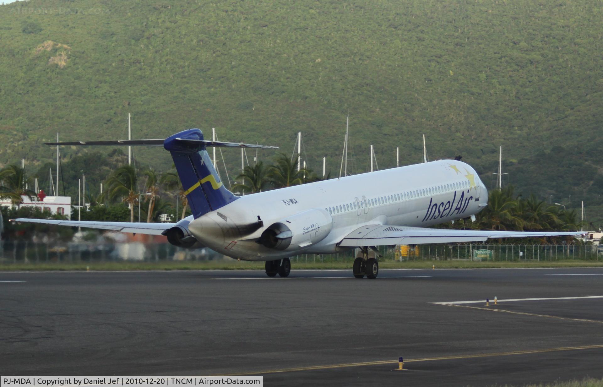 PJ-MDA, 1987 McDonnell Douglas MD-83 (DC-9-83) C/N 49449, Insel air departing TNCM