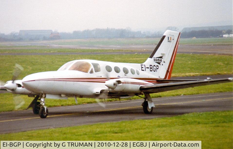 EI-BGP, Cessna 414A Chancellor C/N 414A-0016, Taxying in at Staverton in the 1980s (Gold Cup week?)