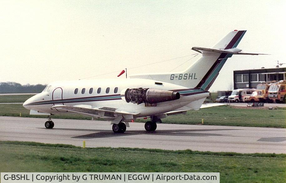 G-BSHL, 1973 Hawker Siddeley HS.125 Series 600B C/N 256024, Taxying out at Luton in the 1980s for an engine test run