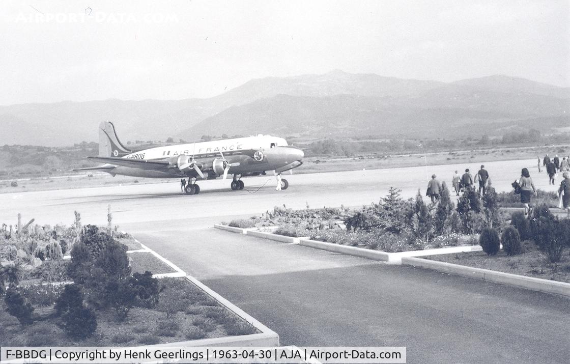 F-BBDG, Douglas DC-4-1009 Skymaster C/N 42939, Ajaccio Airport. Flight to Marseille.

Scan from photo.