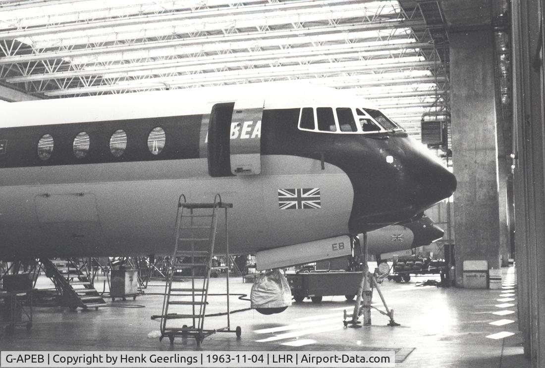 G-APEB, 1961 Vickers Vanguard 951 C/N 705, BEA , in hangar , LHR

04 Nov 1963

Scan from photo