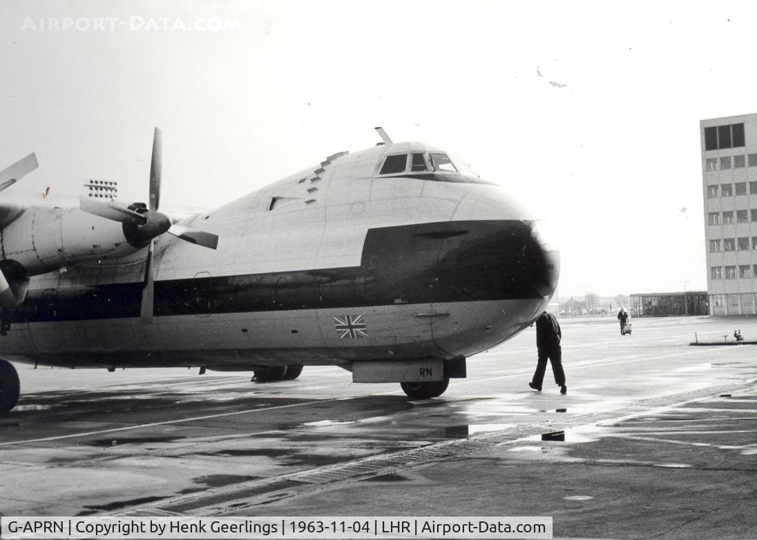 G-APRN, 1959 Armstrong Whitworth AW650 Argosy 101 C/N 6654, London - LHR

04 Nov 1963

Scan from photo