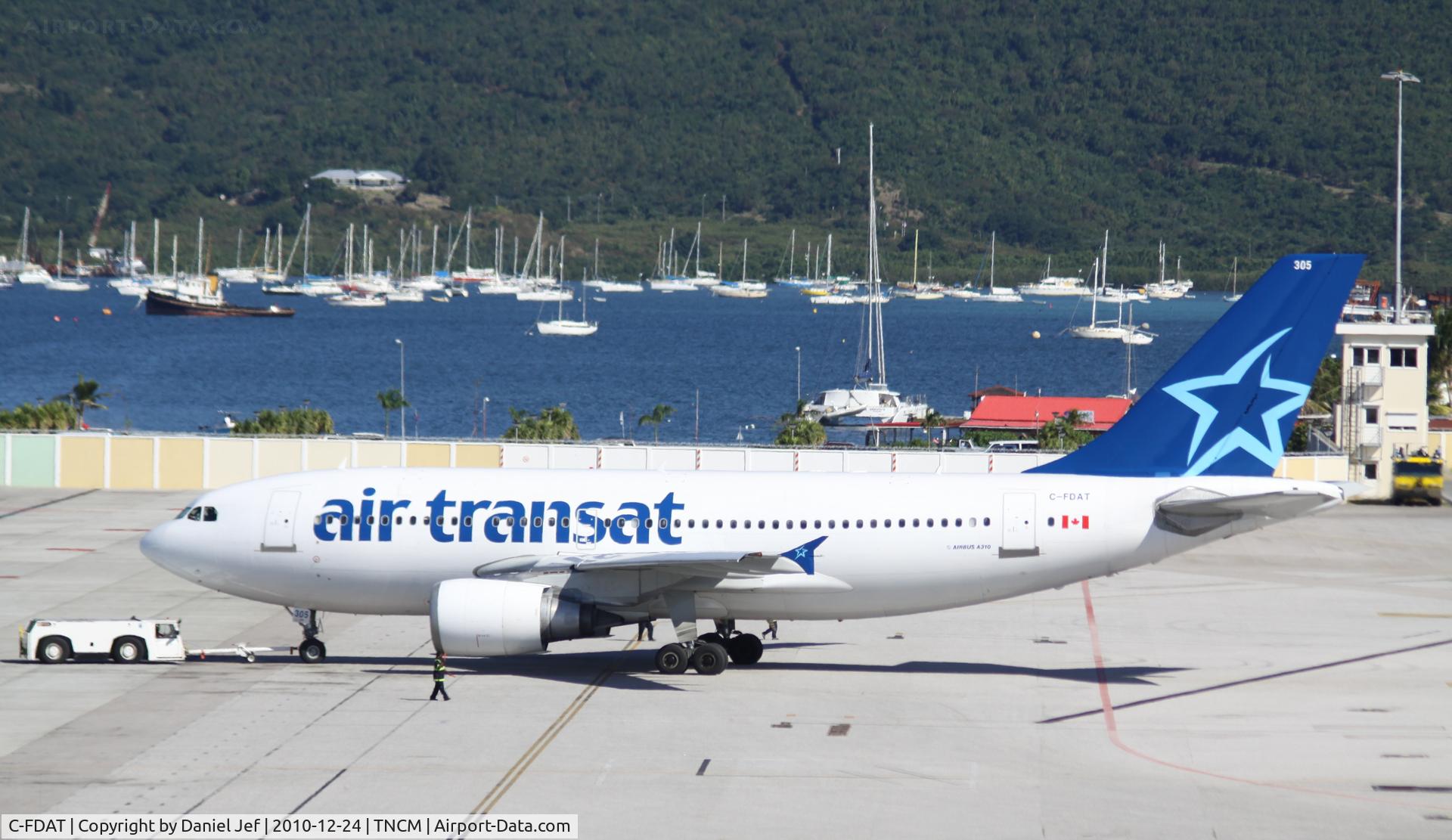C-FDAT, 1992 Airbus A310-308 C/N 658, Air transat being push back from the gates at TNCM