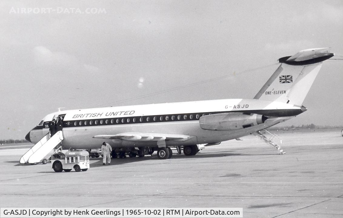 G-ASJD, 1964 BAC 111-201AC One-Eleven C/N BAC.008, Rotterdam - Zestienhoven, British United,

02 Oct 1965

Scan from photo