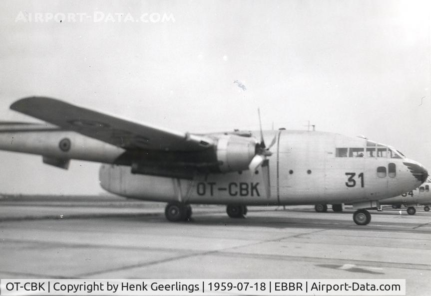 OT-CBK, Fairchild C-119G Flying Boxcar C/N 11036, Melsbroek AFB , Belgian AF C-119 Flying Boxcar.
18 jul 1959