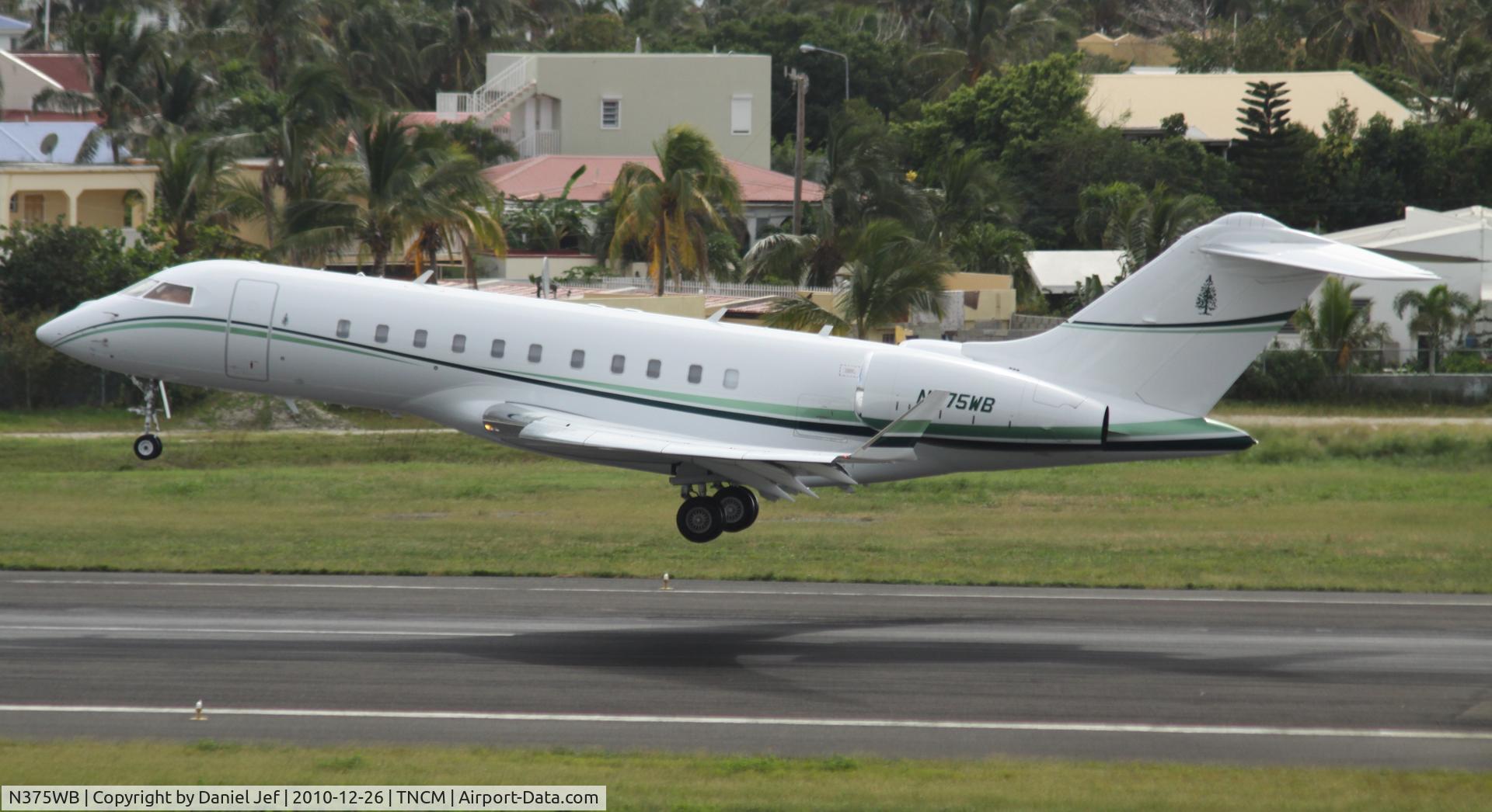 N375WB, 2008 Bombardier BD-700-1A11 Global 5000 C/N 9288, N375WB landing at TNCM