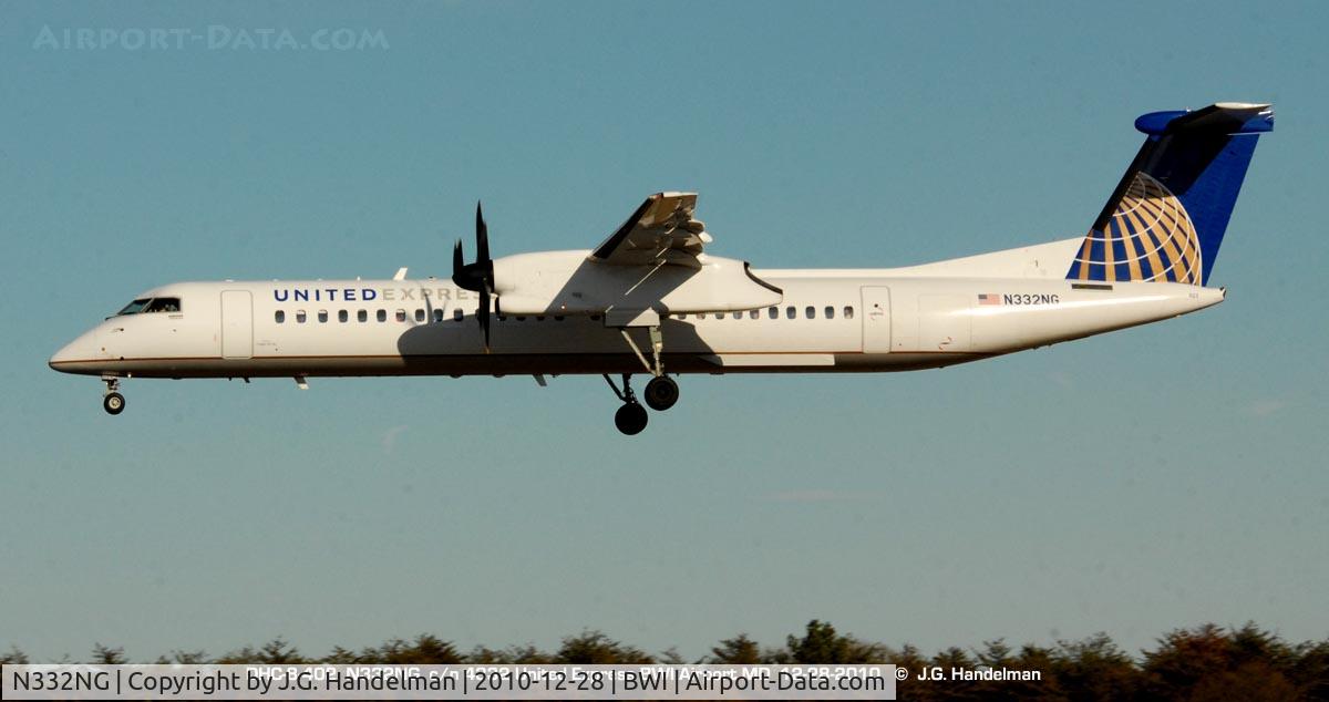 N332NG, 2010 Bombardier DHC-8-402 Dash 8 C/N 4332, near touch down @ BWI