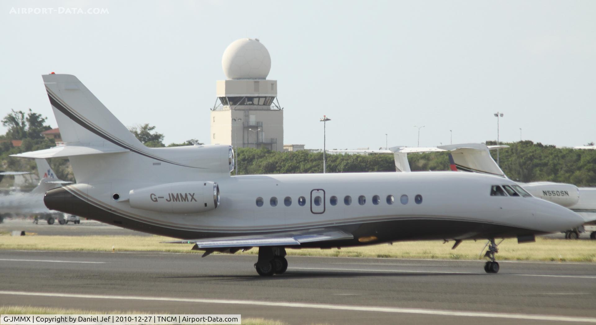 G-JMMX, 2007 Dassault Falcon 900EX C/N 184, G-JMMX back tracking the active for parking at TNCM