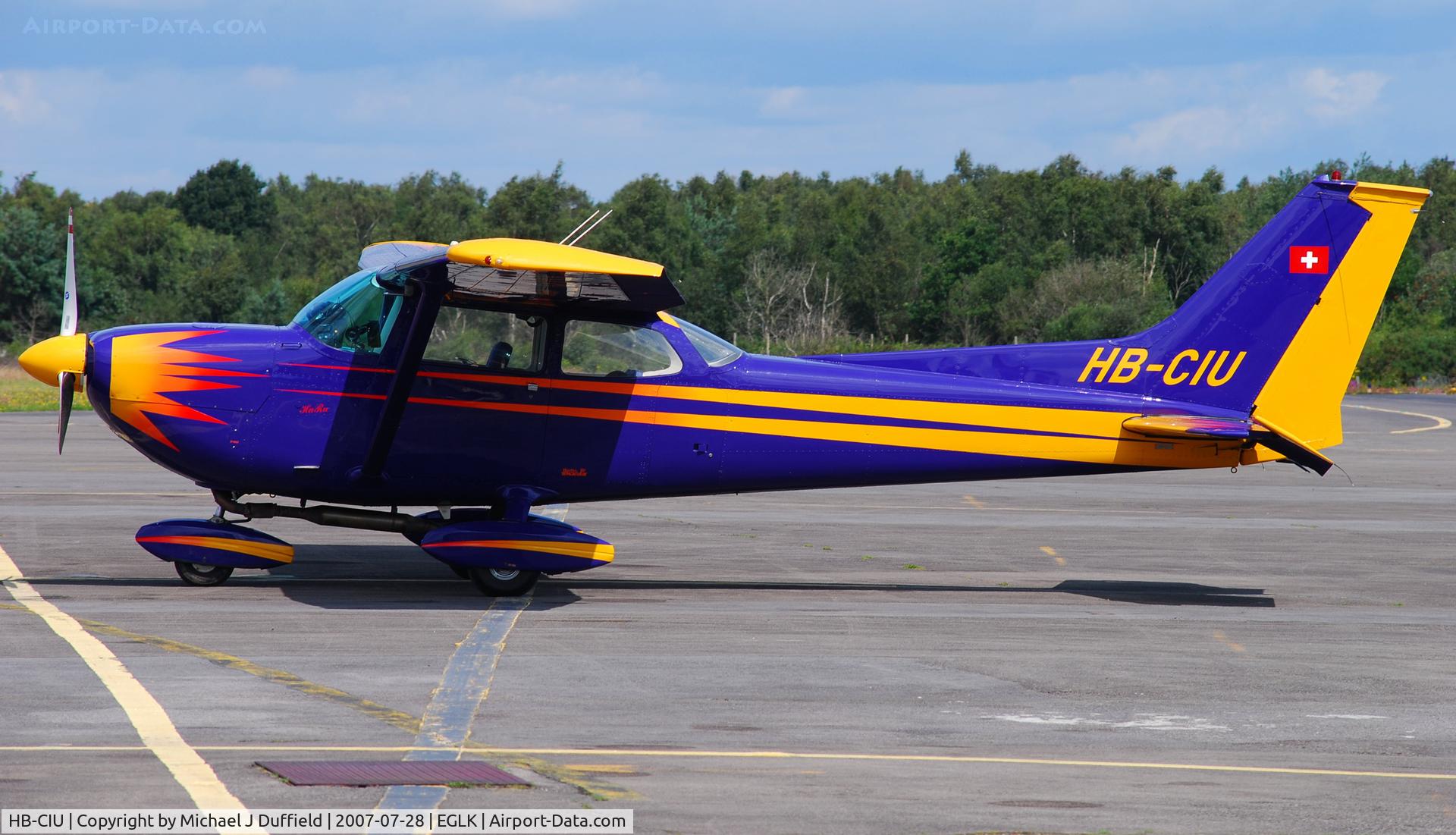 HB-CIU, 1973 Reims FR172J Reims Rocket C/N 0437, Colourful Swiss Cessna 172 at Blackbushe 28th July 2007