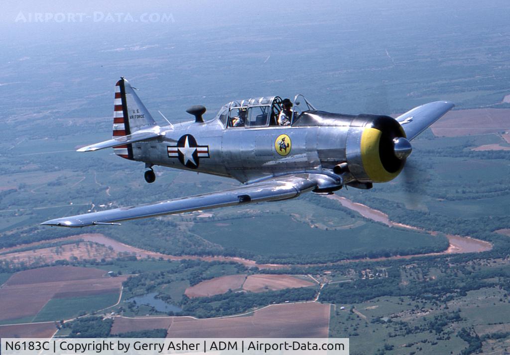 N6183C, North American T-6G Texan C/N 168-51, Hank Ketchum at the controls during a CAF Traron One formation practice session near Ardmore, OK.