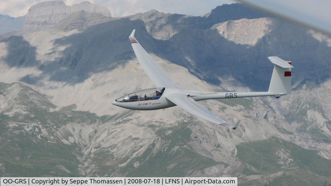 OO-GRS, 1991 Glaser-Dirks DG-600M C/N 6-86M32, In fhe Frence Alps south of Barcelonnette heading for Sisteron