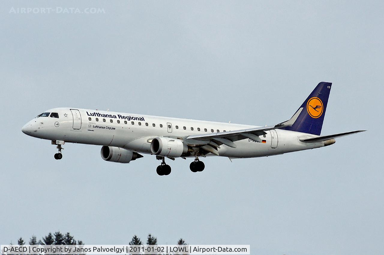 D-AECD, 2010 Embraer 190LR (ERJ-190-100LR) C/N 19000337, Lufthansa CityLine Embraer ERJ-1900-100LR to approach on RWY26 in LOWL/LNZ