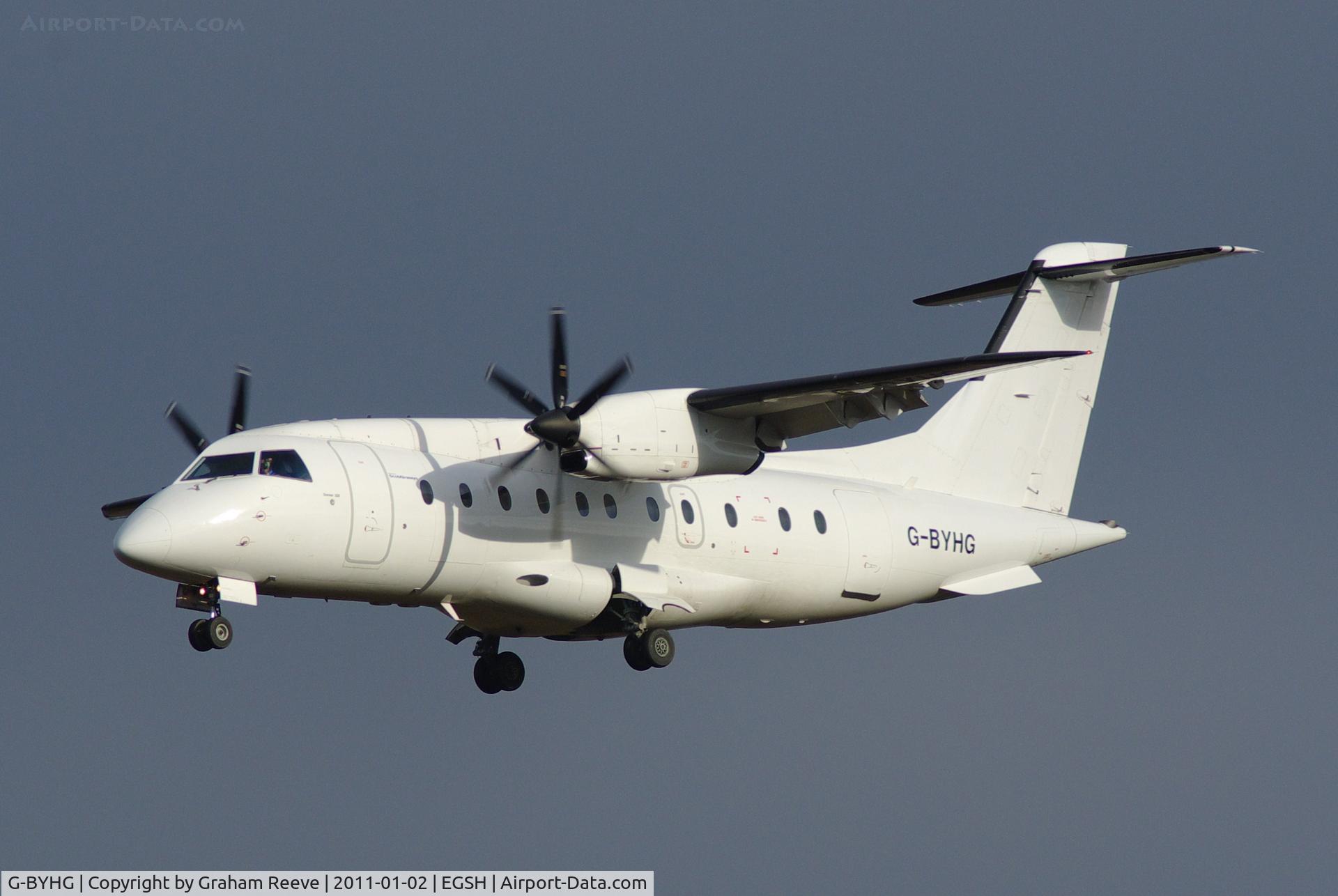 G-BYHG, 1998 Dornier 328-100 C/N 3098, Landing at Norwich.