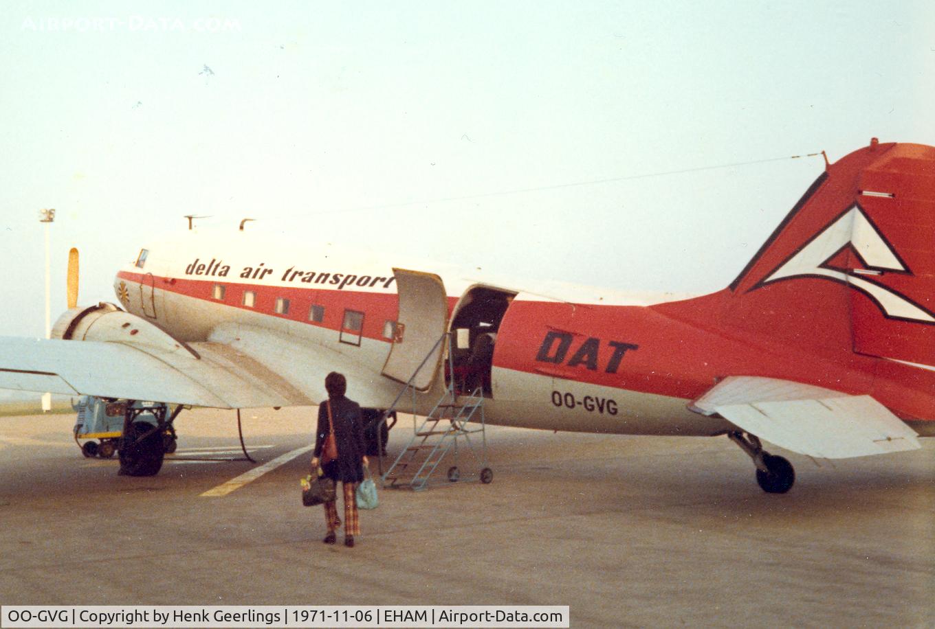OO-GVG, 1943 Douglas DC-3C C/N 43090, DAT - Delta Air Transport , Schiphol 1971
