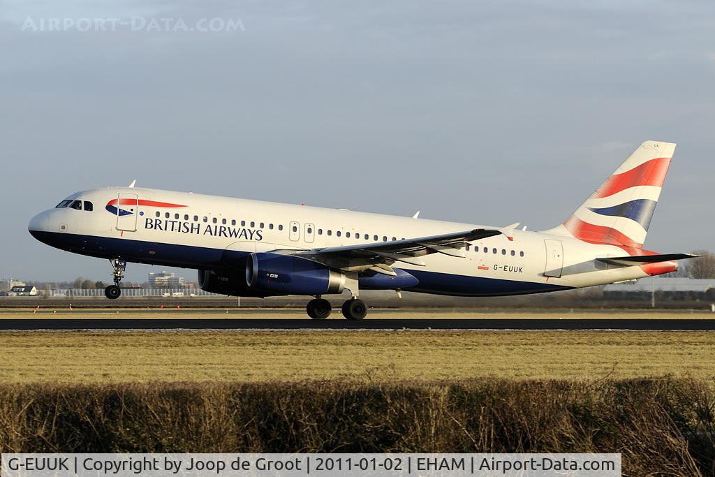G-EUUK, 2002 Airbus A320-232 C/N 1899, departure from 01L