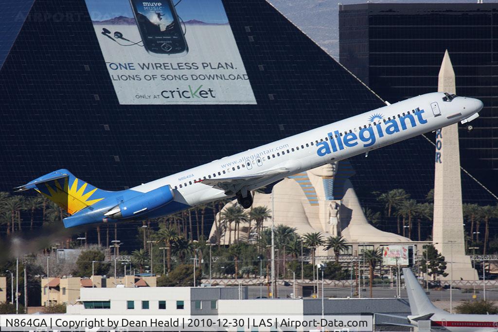 N864GA, 1989 McDonnell Douglas MD-83 (DC-9-83) C/N 49912, Allegiant Air N864GA (FLT AAY502) climbing out from RWY 1R en route to Santa Maria Airport (KSMX).