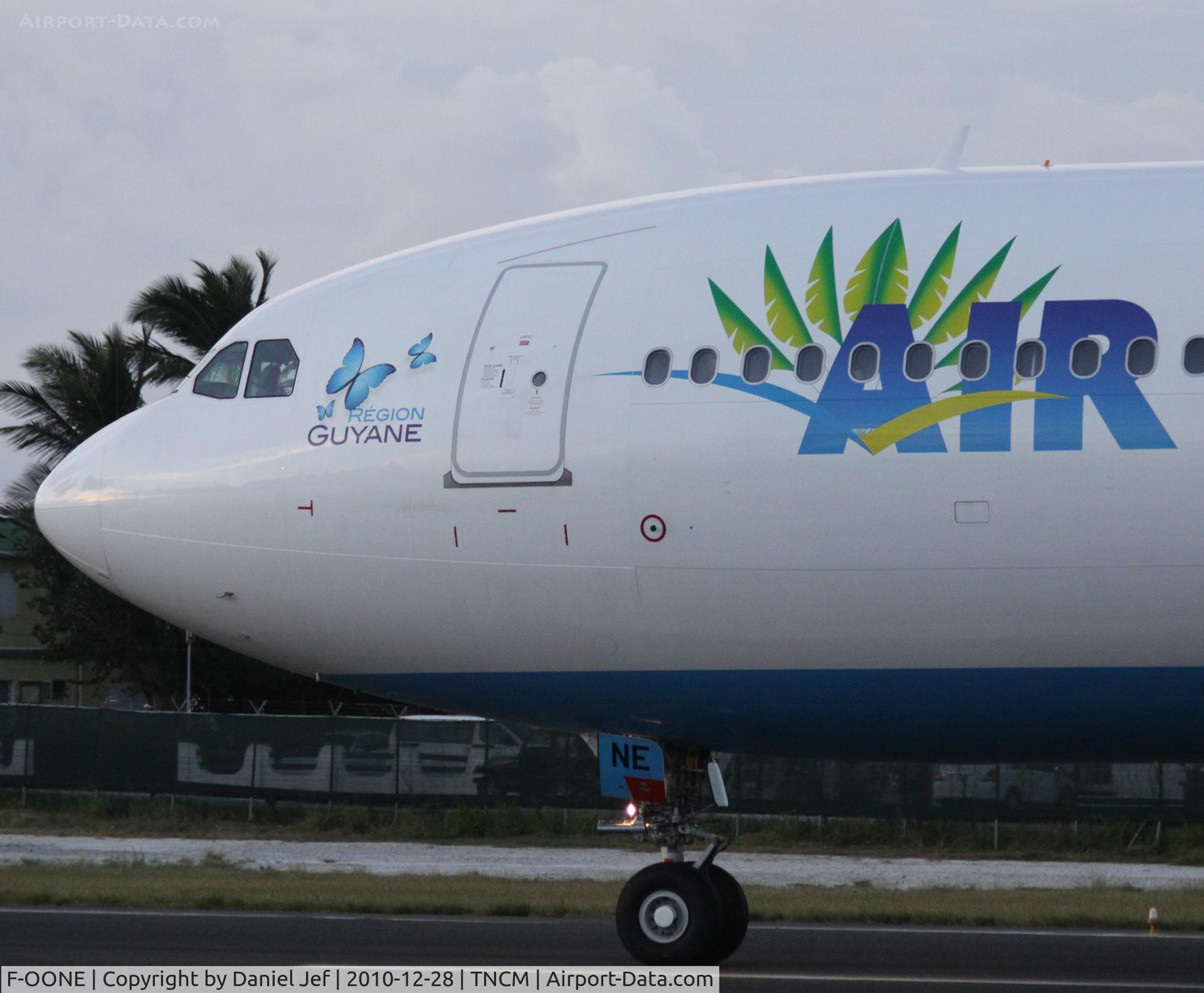 F-OONE, 2008 Airbus A330-323E C/N 965, Air Caraibes back tracking the active for parking at TNCM