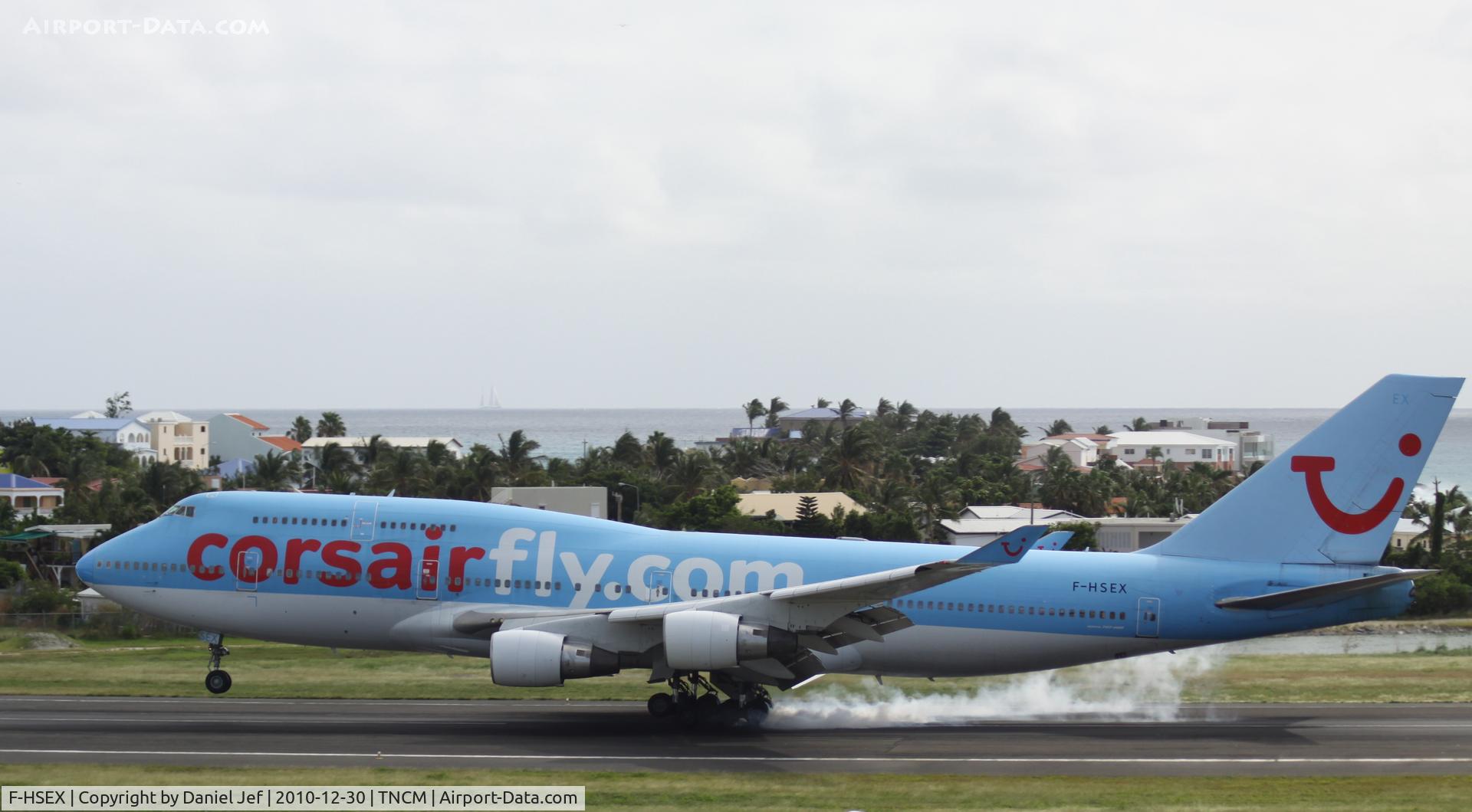 F-HSEX, 1993 Boeing 747-422 C/N 26878, Corsair F-HSEX landing at TNCM