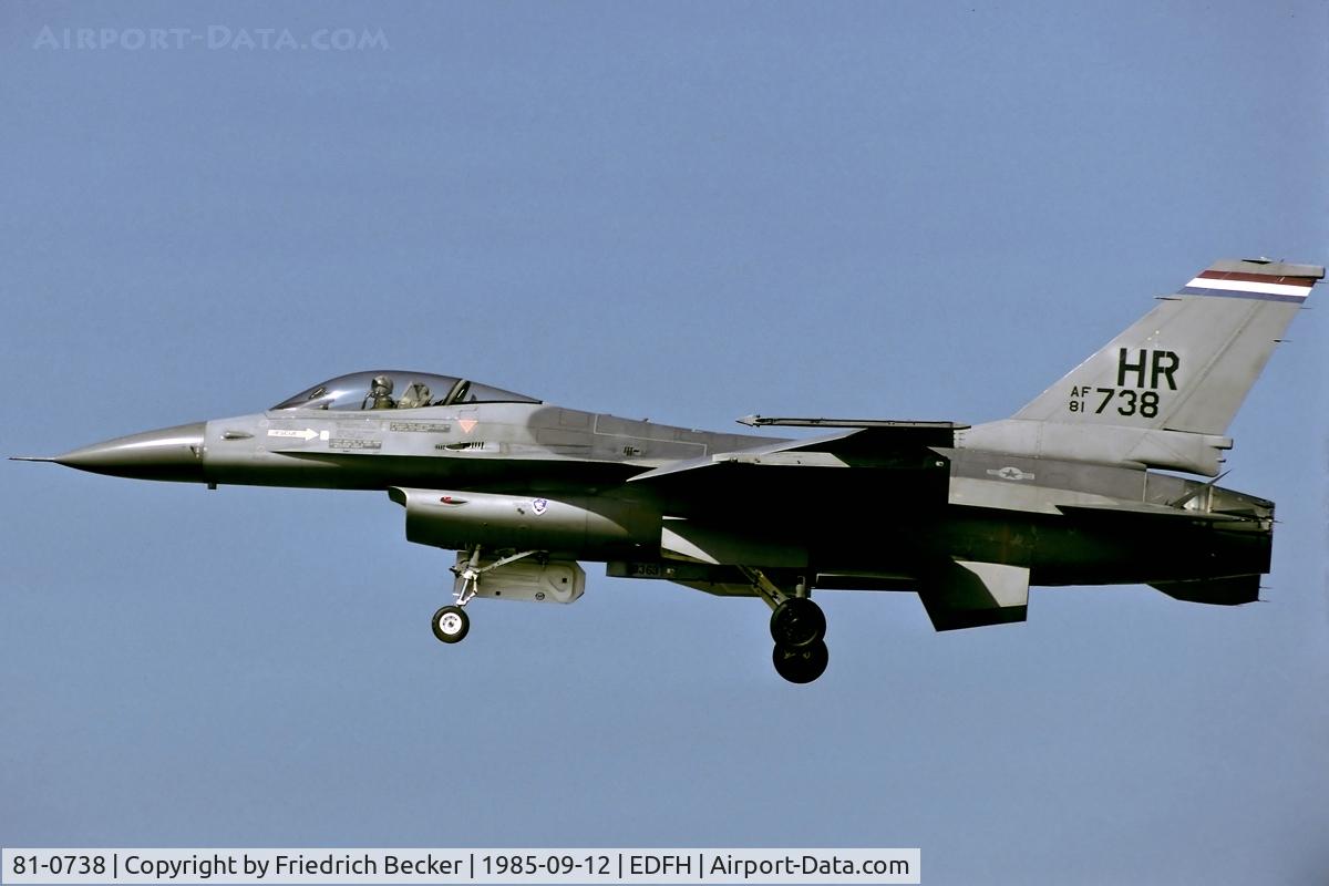 81-0738, 1981 General Dynamics F-16A Fighting Falcon C/N 61-419, on final RW21