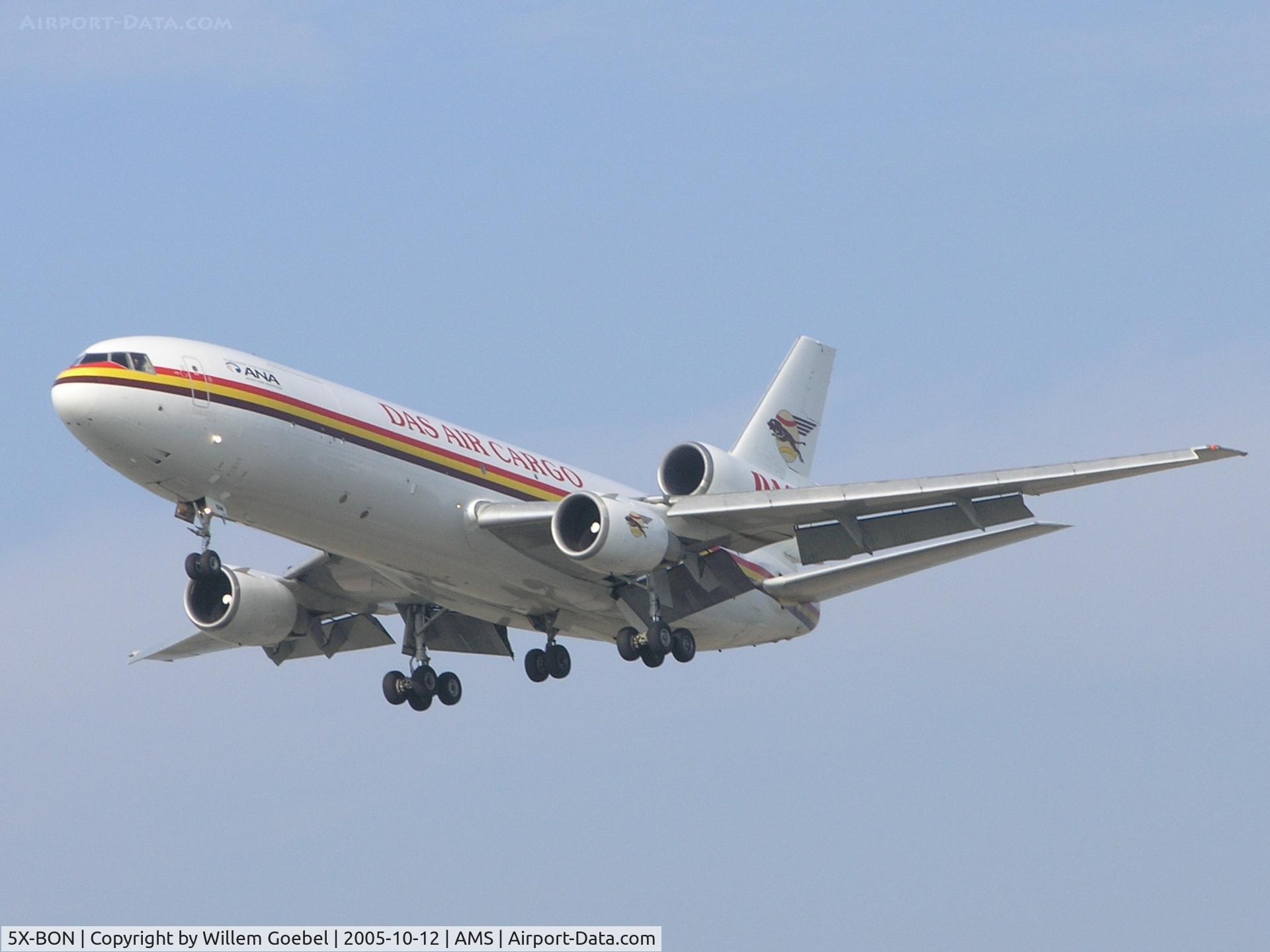 5X-BON, 1975 McDonnell Douglas DC-10-30F C/N 46921, Arrival on Amsterdam Airport on the  
