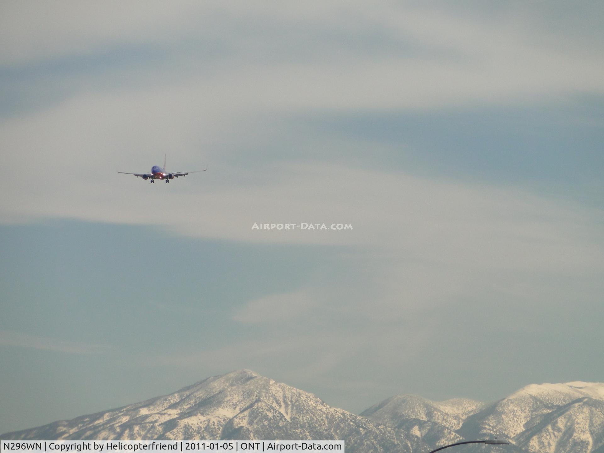 N296WN, 2007 Boeing 737-7H4 C/N 36613, Approximately 6 miles east of the airport having just passed the San Gorgonio mountain range on final to 26L
