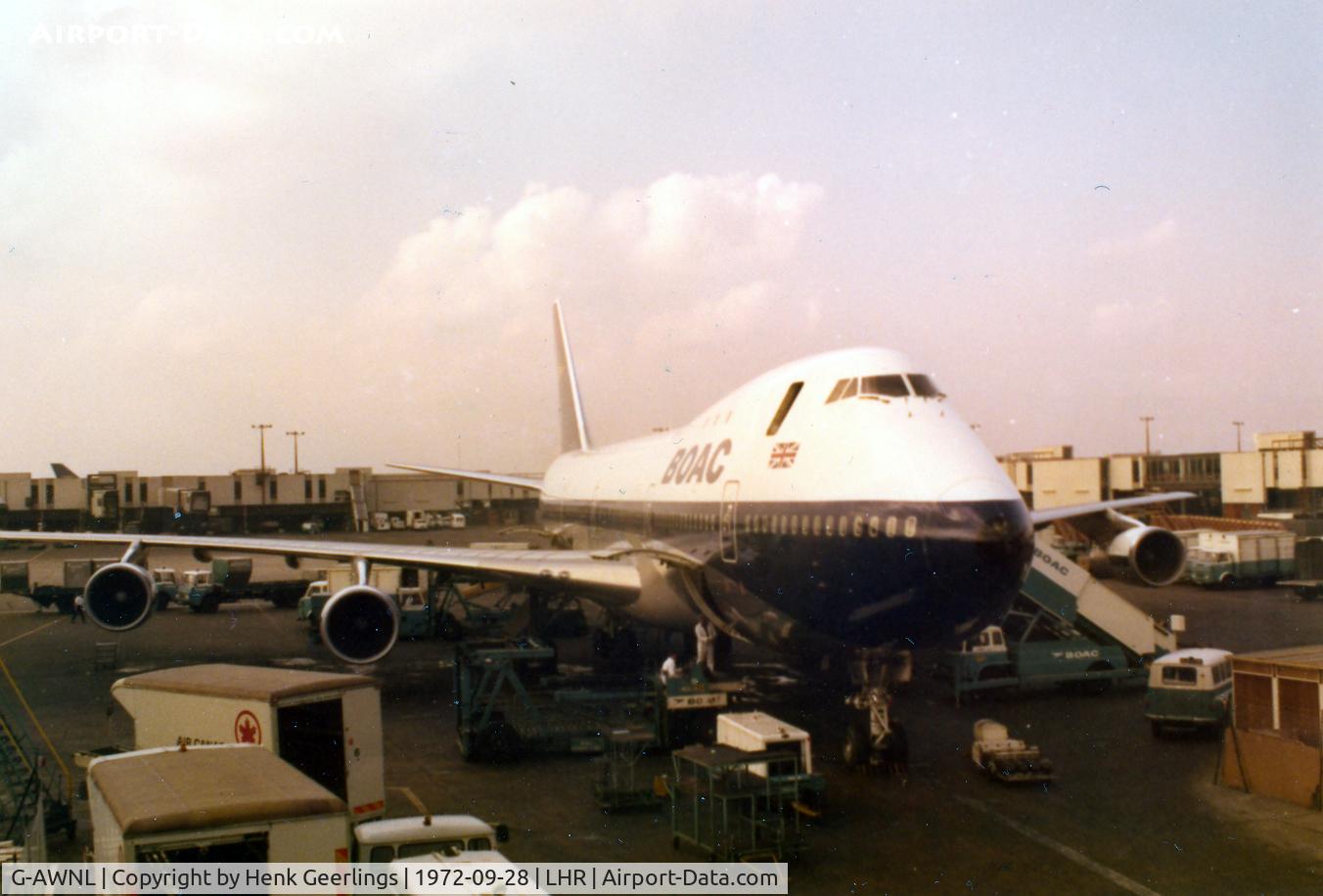 G-AWNL, 1972 Boeing 747-136 C/N 20284, BOAC B747 ready for dep to SYD , 28 Sep '72