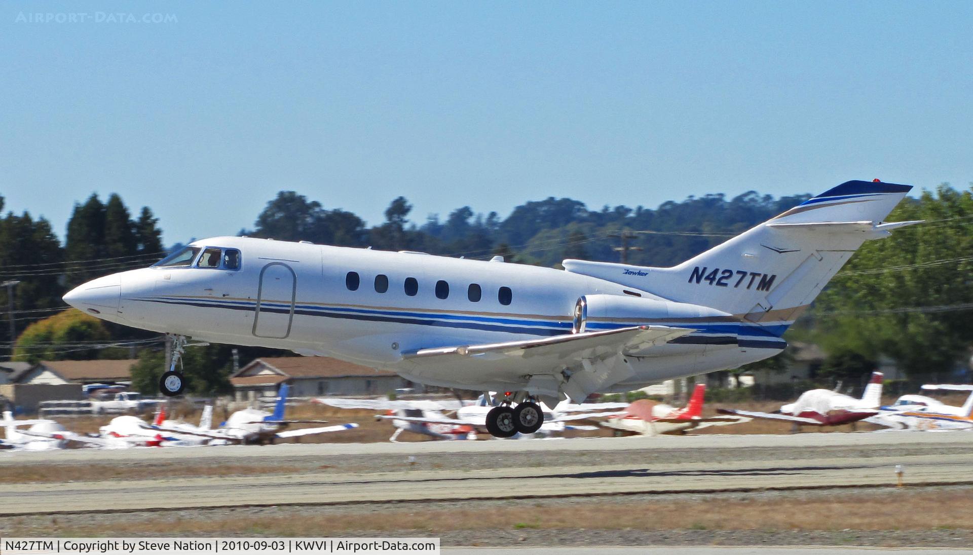N427TM, 2005 Raytheon Hawker 800XP C/N 258720, Aircraft Holdings Raytheon Hawker 800XP landing at WVI during 2010 Watsonville Fly-In