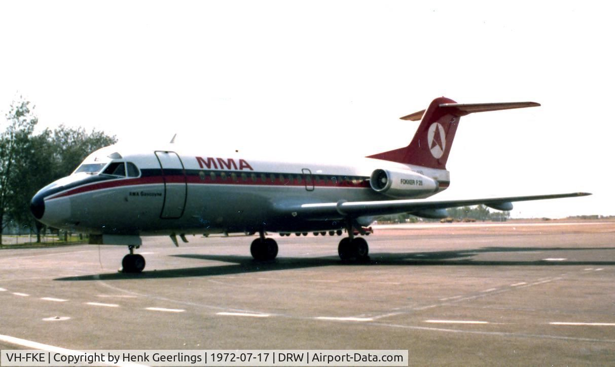 VH-FKE, 1971 Fokker F.28-1000 Fellowship C/N 11040, Darwin Airport, Fokker F-28 , Oct '72