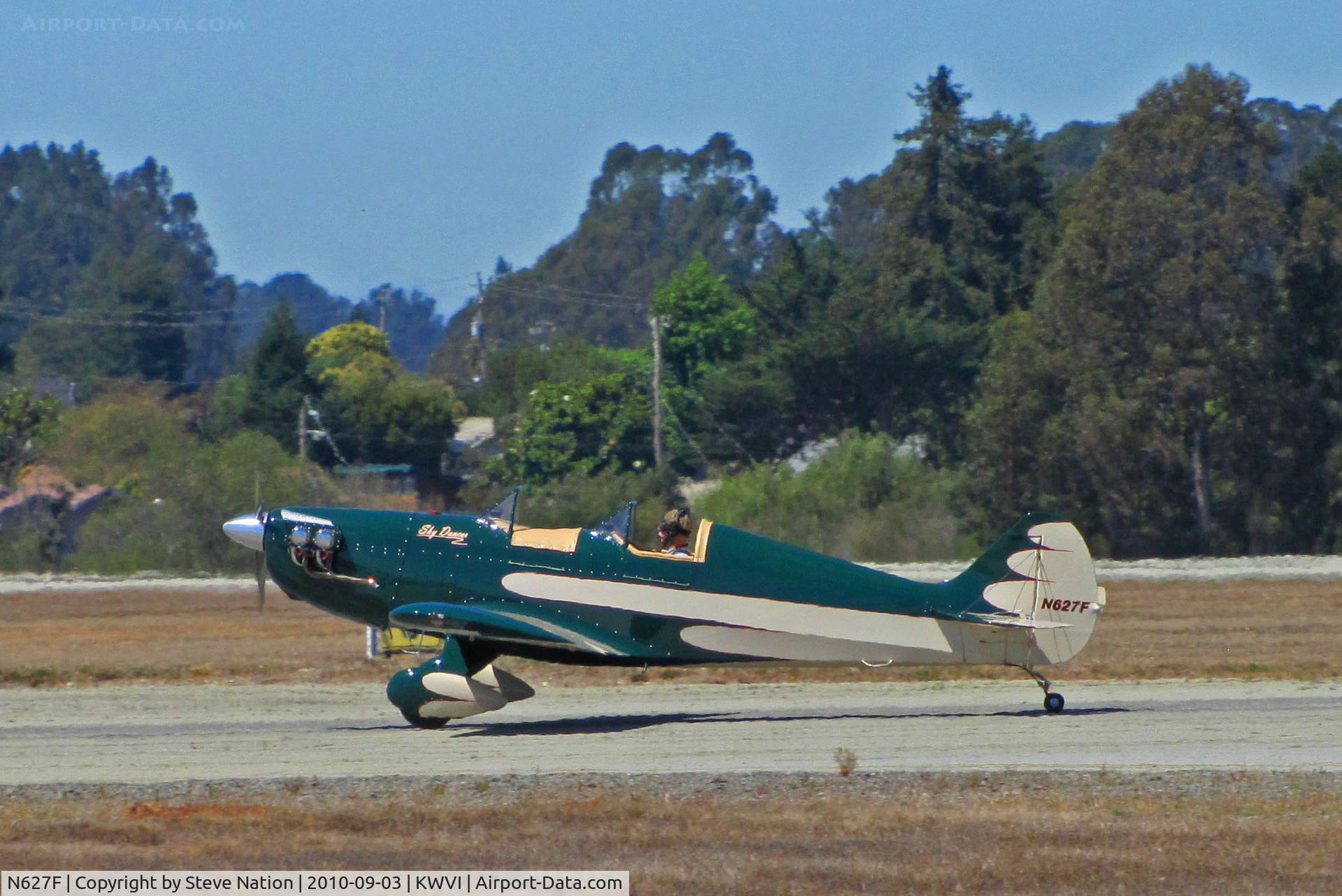 N627F, 2005 Fisher Steven C Sky Dancer C/N 001, 2005 Fisher Sky Dancer homebuilt rolling out at 2010 Watsonville Fly-In