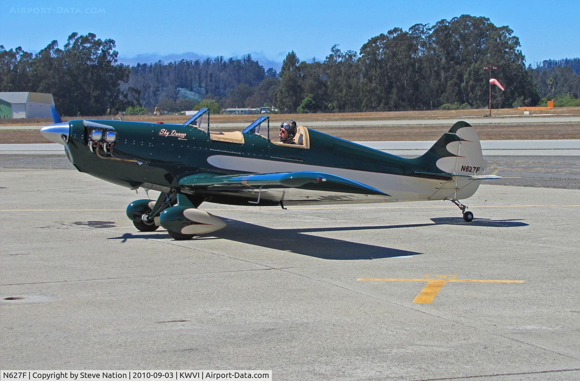 N627F, 2005 Fisher Steven C Sky Dancer C/N 001, 2005 Fisher Sky Dancer homebuilt taxiing at 2010 Watsonville Fly-In