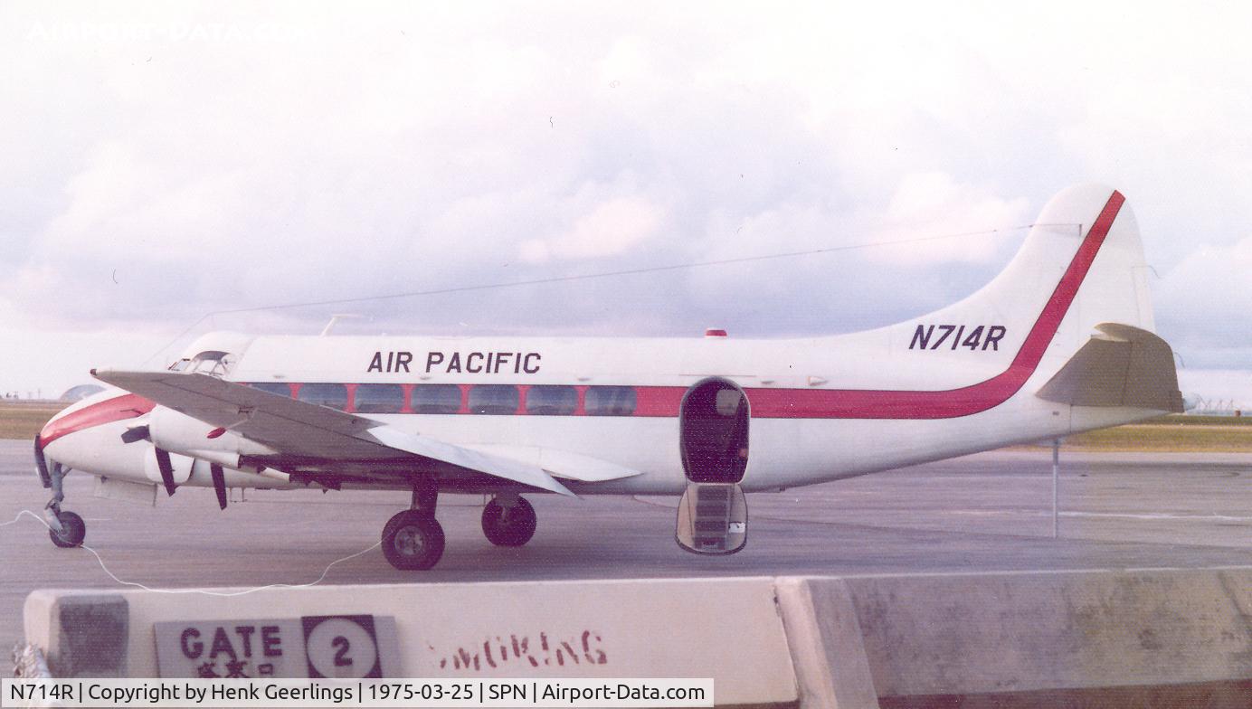N714R, 1954 Riley Turbo Skyliner (DH-114) C/N 14110, Air Pacific , Flt Saipan via Rota to Guam , 26 mar '75