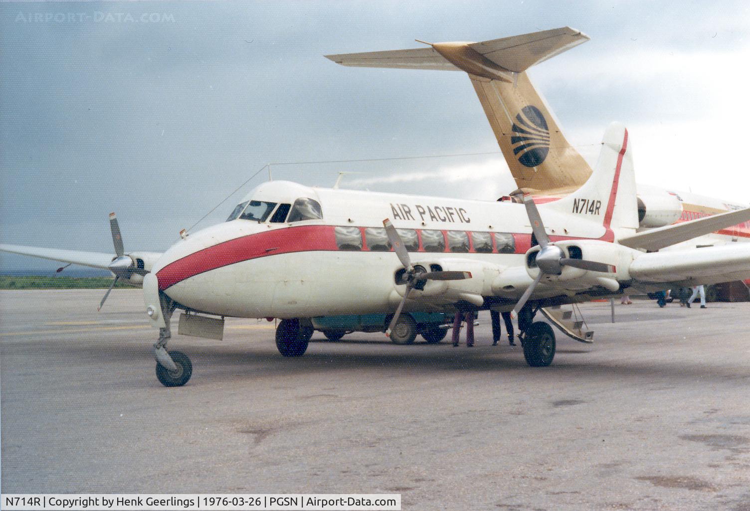 N714R, 1954 Riley Turbo Skyliner (DH-114) C/N 14110, Saipan Airport , 26 Mar '75

Air Pacific International