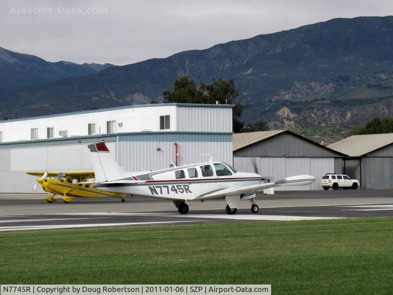 N7745R, 1968 Beech 36 Bonanza C/N E-107, 1968 Beech 36 BONANZA, Continental IO-520-B 285 Hp, tip tanks, takeoff roll Rwy 04