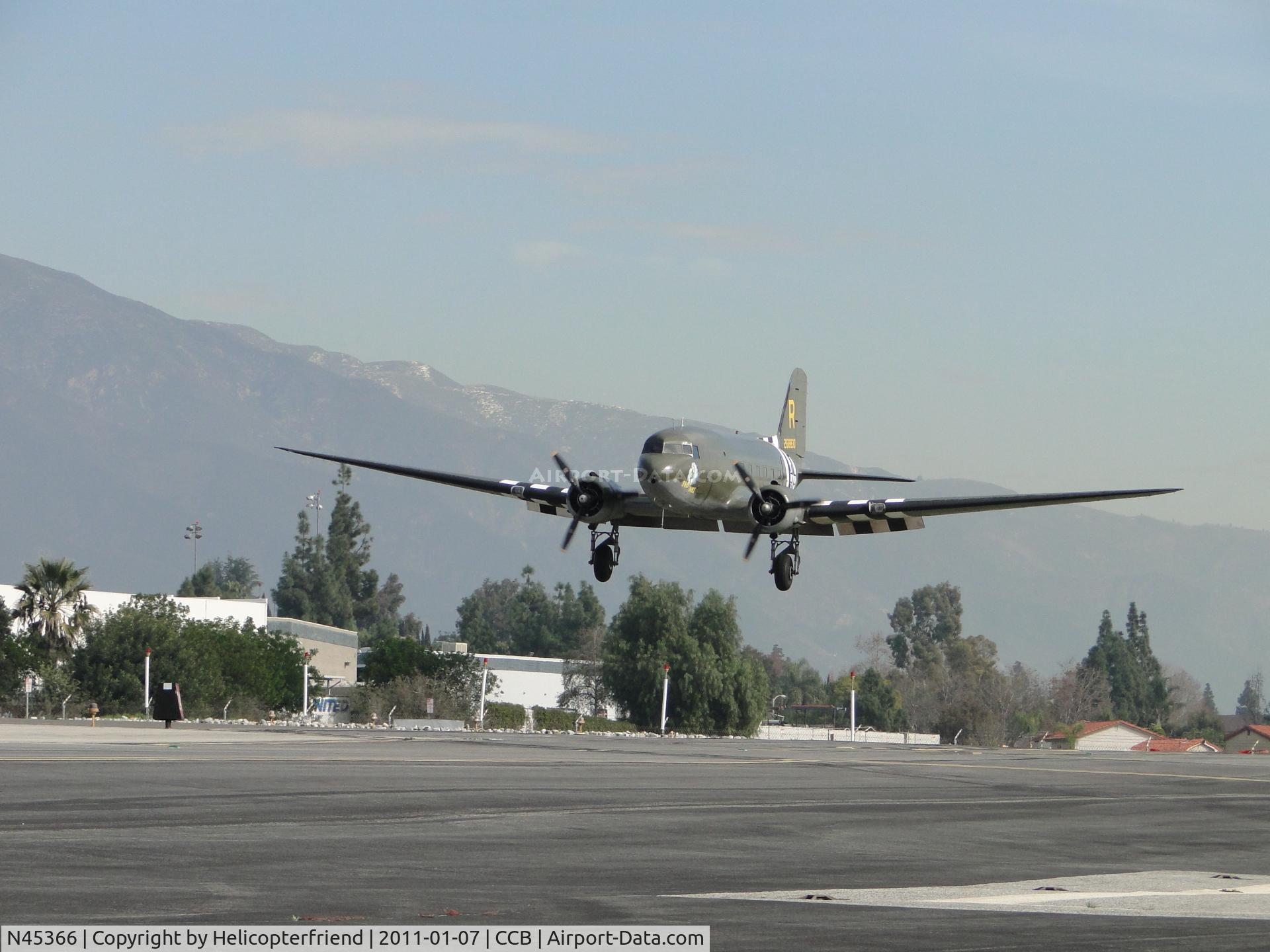 N45366, 1943 Douglas C-53D-DO Skytrooper (DC-3A) C/N 11757, A graceful lady prepares to settle down on runway 24