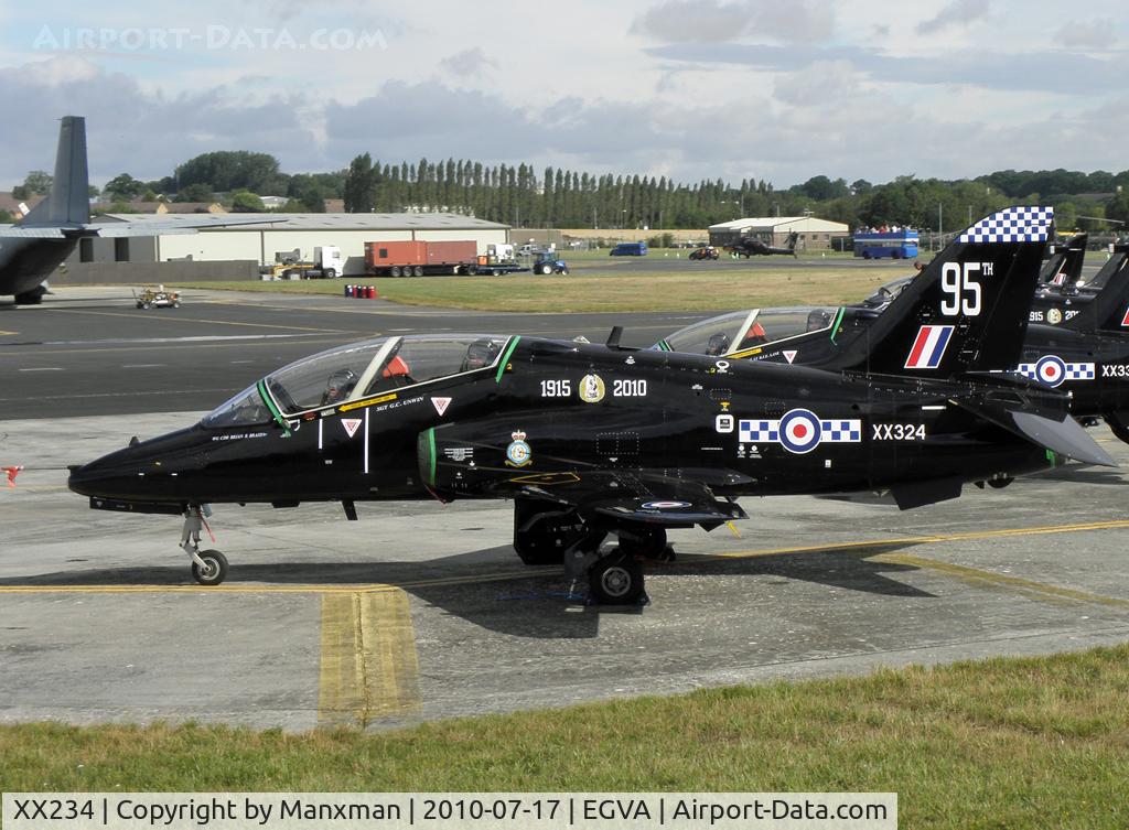 XX234, 1978 Hawker Siddeley Hawk T.1 C/N 070/312070, Parked on the flying ramp at RIAT. Taken from the photobus