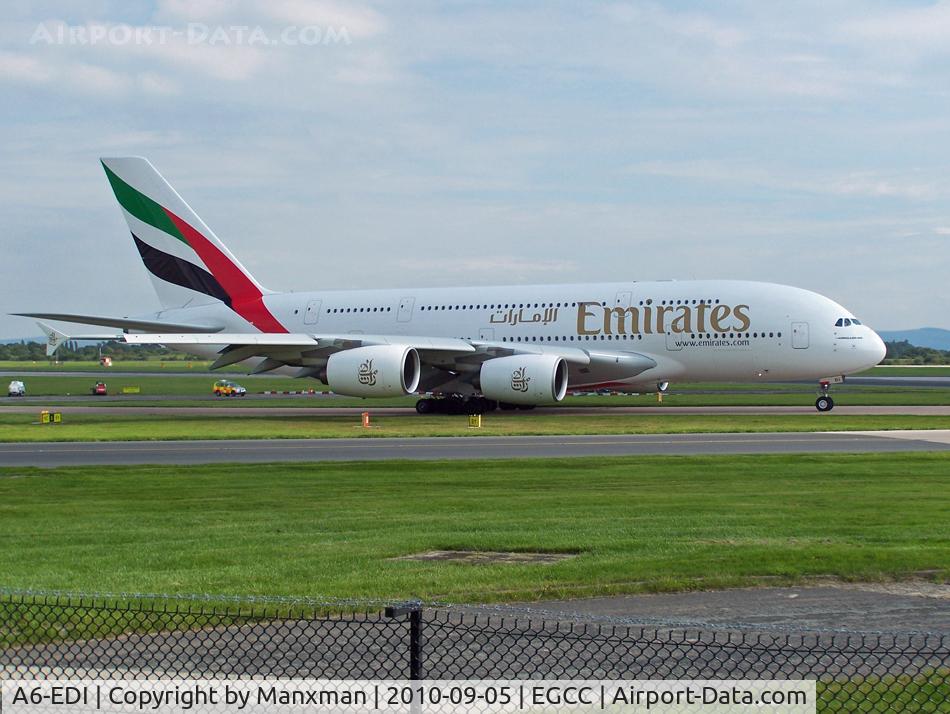 A6-EDI, 2009 Airbus A380-861 C/N 028, One of the first Emirates A380s to visit MAN